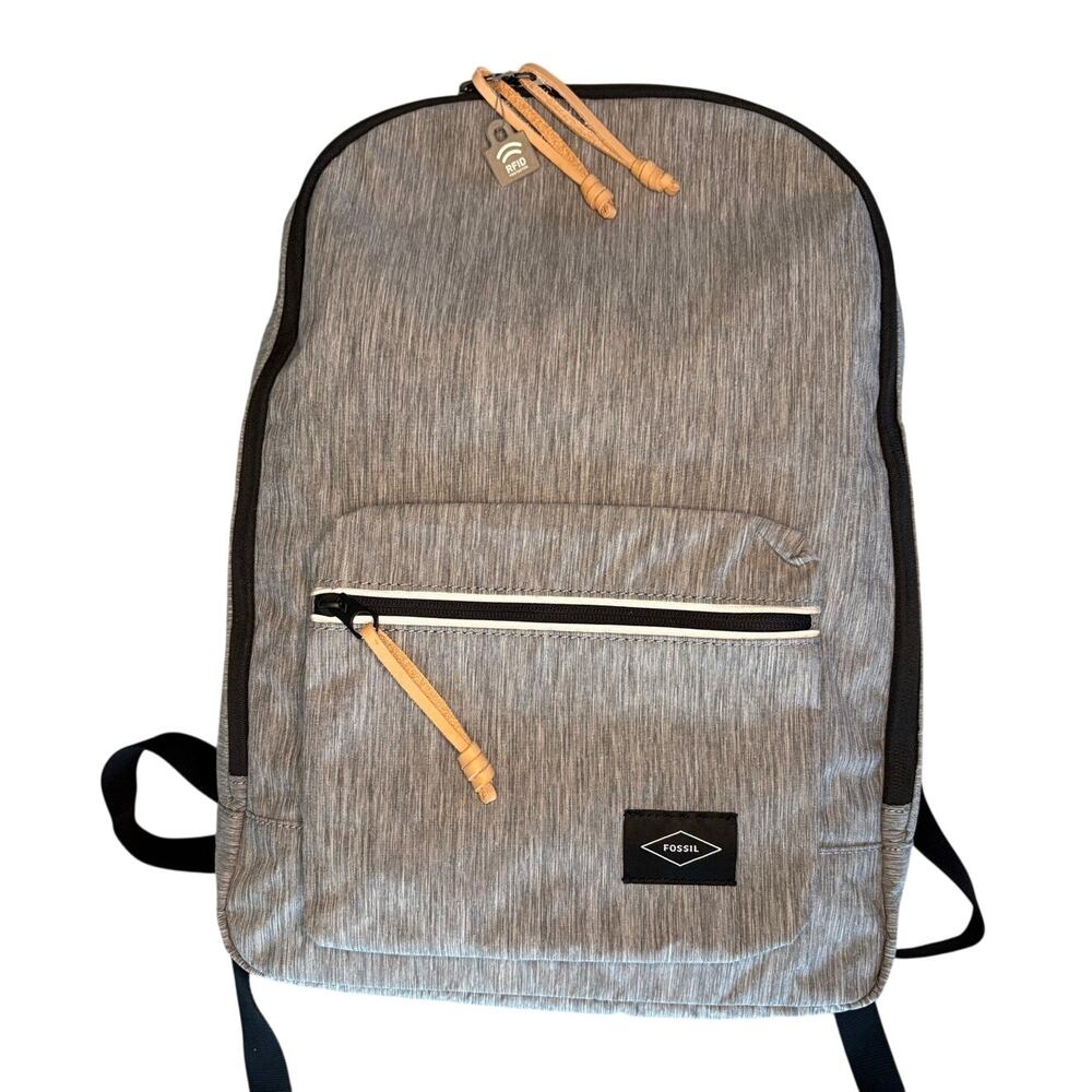 NWT Fossil Gray Estate Backpack RFID Protection Zip Pouch Minimalist Tech Style